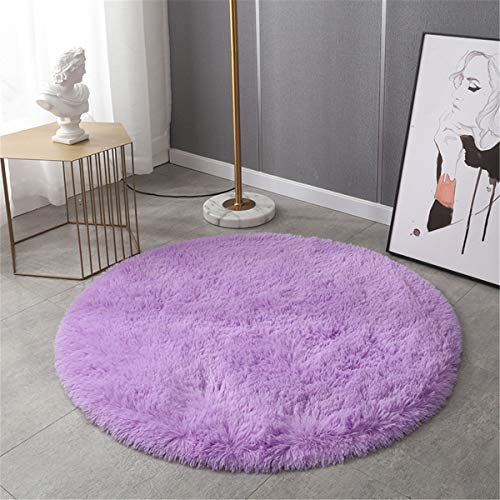 Hiser Runde Teppich Wohnzimmerteppich Langflor Weich Flauschig Teppiche Anti-Rutsch-Shaggy-Bereich Esszimmer Home Innenbereich Schlafzimmer Bodenmatte Heimdekoration (Lila,80x80cm)