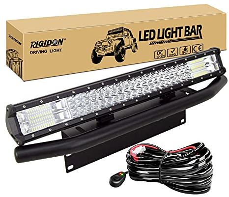 RIGIDON 58cm 23 Pouces 324W Barre LED 4x4 avec 12V Faisceau kit et Support | 60cm support de plaque d'immatriculation, aluminium, étanche, pour offroad Véhicules Voiture camions SUV, barre lumineuse led