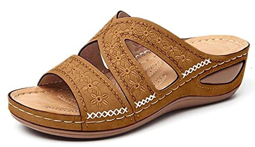 Syfinee Damsandaler, kilklack öppen tå sandaler, ortopediska bågstöd sandaler sommar tjocka plattformssandaler kvinnor broderade sandaler