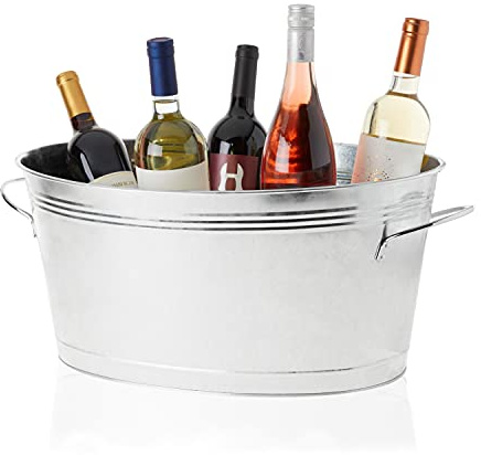 True Galvanized Tub, Large Ice Buckets for Parties, Beverage Cooler for Beer, Wine, Soda, Bottled Water, Rustic Beverage Tub, Drink Bucket for Indoor & Outdoor Party, 6.3 Gal (23.8 Liters), Set of 1
