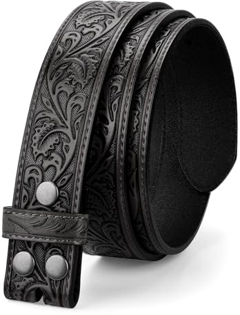 TRIWORKS Western Belt Strap for Men without Buckle 1.5 Wide Floral Engraved Embossed Leather Belt Strap