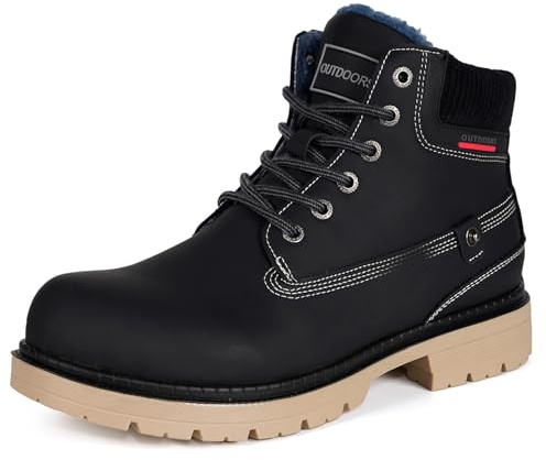 Gaatpot Mixte Bottes en Cuir Chaussures d'hiver Chaudes,Noir,40 EU