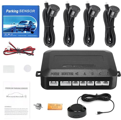 Car Rear Reversing Radar Kit with 4 Parking Sensors, Audible Warning - Black