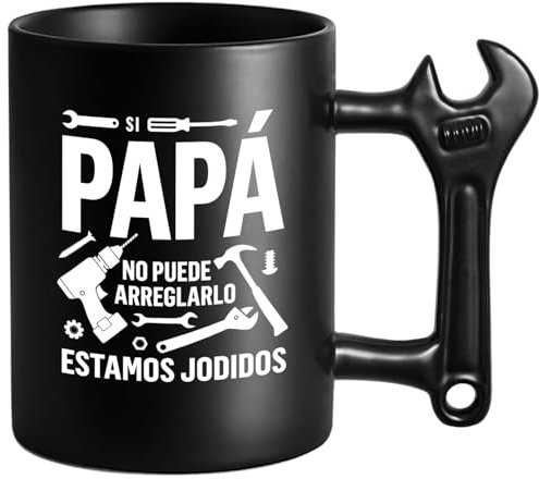 Taza divertida para papá - Si Papá No Puede Arreglarlo... - Regalo original Día del Padre - 350 ml - Taza negra con asa en forma de llave inglesa, Papá Regalo de Cumpleaños, Navidad, Día del Padre