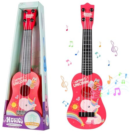 JurciCat 42cm Kindergitarre Mit 4 verstellbaren Saiten Ukulele Gitarre Spielzeug für Kleinkinder Anfänger Jungen Mädchen