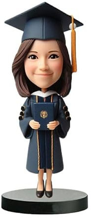 mydedor Individuelle Wackelkopf-Figur, individuelle Puppe, Absolventen in schwarzer Uniform während der Abschlusszeit, Wackelkopf-Figuren, handgefertigt, personalisiertes Geschenk für Frauen