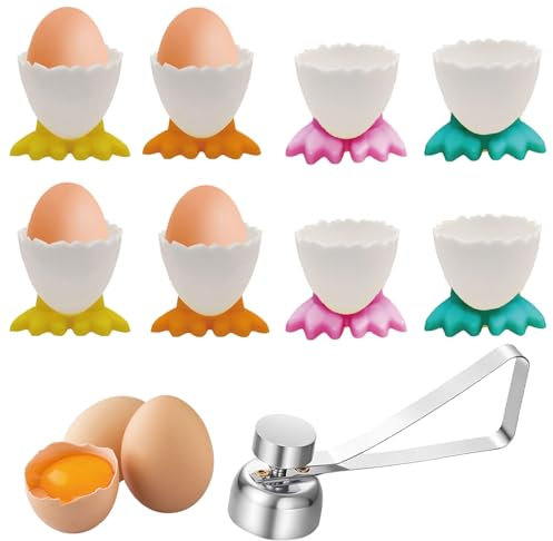 Egg Cups Set, 9pcs Egg Cups and Stainless Steel Egg Opener, Funny Egg Cups, Novelty Egg Cups, Egg Cups Kids, Easter Eggcups Soft Boiled Egg Holder for Creative Cutlery for Home Kitchen Decoration