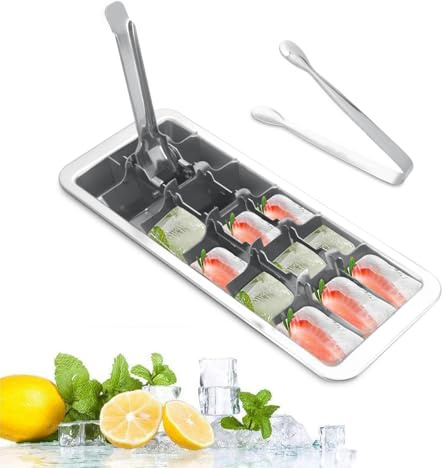 Yuhtech Bandeja para cubitos de hielo, bandeja de cubitos de hielo de acero inoxidable, 1 bandeja de acero inoxidable con 18 ranuras, molde cuadrado, molde extraíble para moler hielo
