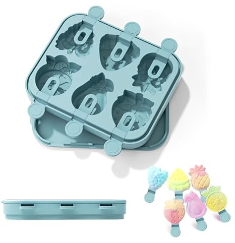 MSLSOZ Stampi per gelato, stampi per ghiaccioli fatti in casa, stampi a forma di frutta facili da rilasciare, 6 stampi per gelato di diverse forme, possono essere utilizzati per fare gelato