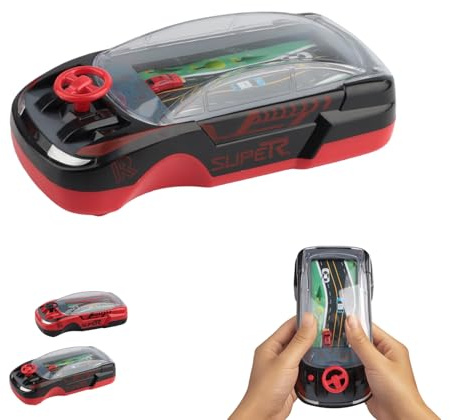 Arcade - Console portatile da corsa per bambini, con custodia colorata per auto, giocattolo elettronico per bambini con volante portatile e mini console (rosso)