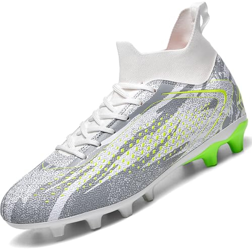 situkeke Mens Football Boots Spike High Top Football Shoes Astro Turf Trainers Soccer Cleats Boy's Professional Athletic Shoes,White,EU40