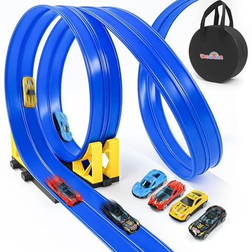 Dreamon Circuit Voiture Enfant Jouet 3 4 5 6 Ans 5M Circuit Flexible Voiture Enfant avec Petites Voitures Rampe Sac de Rangement Ventouse Cadeau pour Garçons Filles