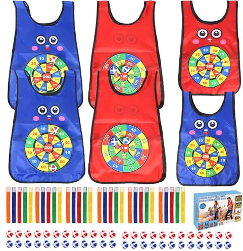 Pluspace Sticky Ball Vest for Dodgeball Game, 6-Players Toy Set 6 Target Vests 48 Sticky Balls Fun Dodge Tag Game Promotes 3+ Kids Active Screen-Free, Indoor and Outside Running Games for Team Play