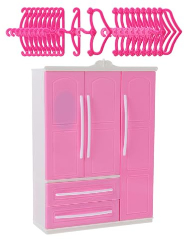 WHAMVOX Armoire de Poupée avec 21 Pièces, Cintres Miniatures en Plastique Abs, Rangement Vêtements Poupée, Mobilier Décoratif pour Maison Miniature, Accessoires pour Garçon et Filles, Jeu