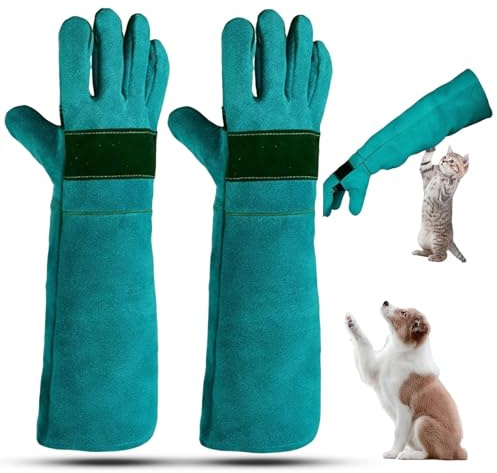 Eulihent 2 Pezzi Guanti Antimorso 45cm in Pelle Anti-Bite Guanti di Protezione da Lavoro Pollici di Pelle Resistente Antigraffio per Giardinaggio e Manipolazione Animali Cani Gatti Uccelli e Rettili