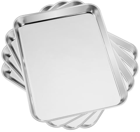 Baking & Cookie Sheets Set of 4, Yododo Stainless Steel Compact Toaster Oven Pan Tray Ovenware Professional, Size 10.23 x 8.26 x 1 inch, Heavy Duty, Deep Edge, Superior Mirror Finish, Dishwasher Safe