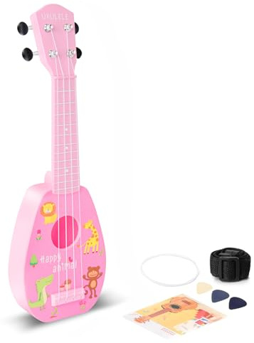 YOLOPARK 17 Kids Toy Guitar for Girls Boys, Mini Toddler Ukulele Guitar with 4 Strings Keep Tones Can Play for 3, 4, 5, 6, 7 Year Old Kids Musical Instruments Educational Toys for Beginner (Pink)