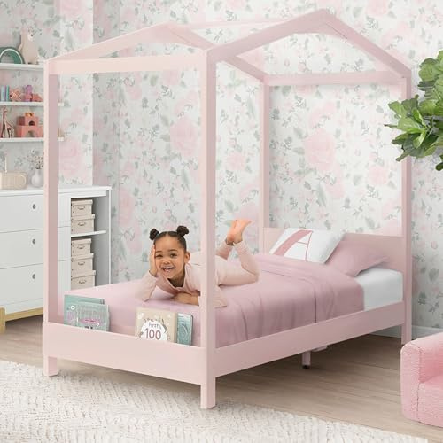 Delta Children Poppy House Wood Twin Bed, Platform Bed - No Box Spring Needed, Blush Pink