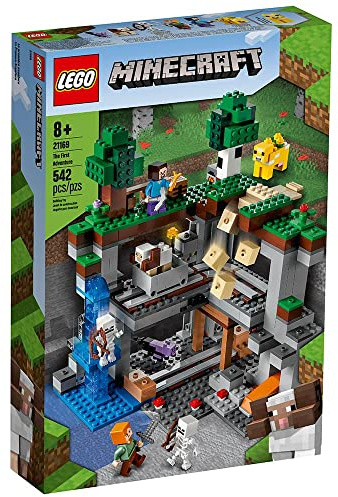LEGO Minecraft The First Adventure 21169 Hands-On Minecraft Playset; Fun Toy Featuring Steve, Alex, a Skeleton, Dyed Cat, Moobloom and Horned Sheep, New 2021 (542 Pieces)