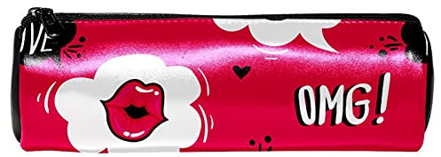 Damen Mund OMG Love Cloud Rot Leder Barrel Stifteetui Münzbörse Kosmetiktasche Make-up-Tasche für Studenten Schreibwaren Schule Arbeit Büro Aufbewahrung
