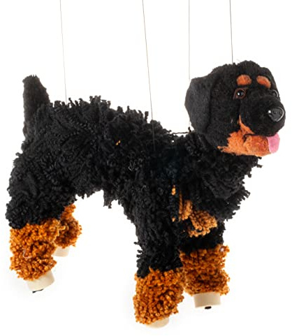 Artisan Owl Golden Rottweiler Marionette Puppet - Yarn Dog with Wooden Feet, Detachable Strings (Black and Brown)