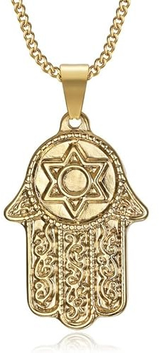 BOBIJOO Jewelry - Collier Main de Fatma Myriam Etoile de David Pendentif Homme Femme Acier Inoxydable Or