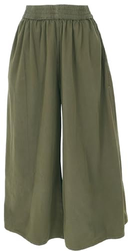 GURU SHOP Bequeme Palazzohose, Weite Marlenehose, Boho Schlaghose, Hosenrock - Olivgrün, Damen, Baumwolle, Size:L