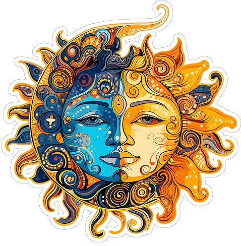 Sun and Moon Waterproof Vinyl Sticker 4 Inch Decal