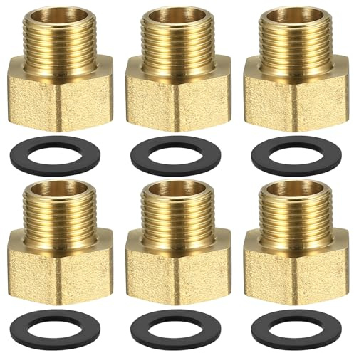 1/2” Female to 3/8” Male Adapter, 6 Pcs BSP Thread Brass Hose Connectors, Reducer 1/2 to 3/8 Hex Bushing Reducing Connector Fittings for Water, Gas, Pipe, with Sealing Rings