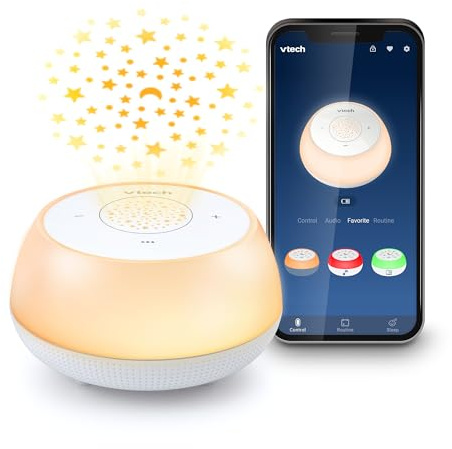 VTech BC8213 V-Hush Junior sovträningssnapp med 40 våningar/låtar/ljud och spela in din egen röst. Bärbar Bluetooth HD-högtalare, 250+ flerfärgad nattlampa, takprojektor
