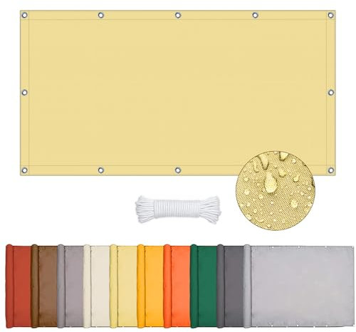 ONESHLEE Sonnensegel Wasserdicht Rechteckig, Sonnenschutz Balkon Terrasse, Markisenstoff Uv Schutz Hitzeschutz Ohne Bohren, Segeltuch Mit Ösen Und Seil Für Pergola (Sandgelb, 2 * 3m)