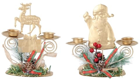 PRETYZOOM 2pezzi Candeliere in Ferro Battuto Stile Natalizio Portacandele in Decorato Rami Di Pino Pinoli e Accessori Unici