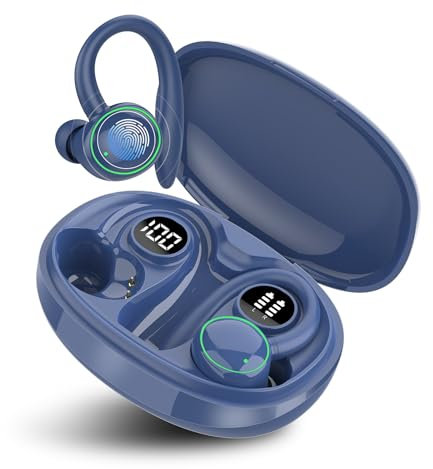 Wireless Earbuds, Bluetooth 5.3 Headphones HiFi Stereo, Bluetooth Earbuds with ENC Noise Cancelling Mic, IP7 Wireless Earphones with 48H LED Display, Ear Buds with EarHooks for Running, Deep Blue