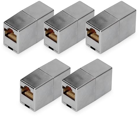 DIGITUS DN-93901 Acoplador RJ45 Cat 5e, 5 Piezas, Extensión de Cable Lan, Conector de Cable de red Cat5e, Apantallado, Compatible con PoE, Acoplador Modular, Para Switch, DSL, Módem, Router, PC, Plata