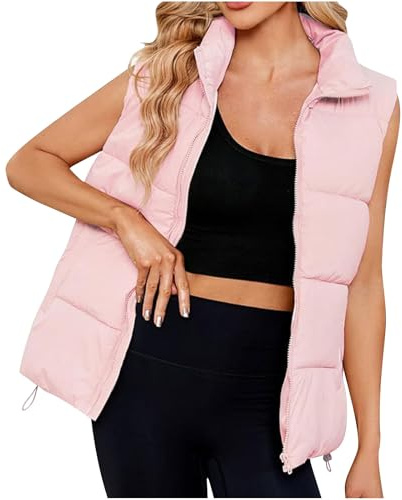 NZYIHAO Quilted Vest Women's Casual Winter Vest Sleeveless Vest Winter Long Vest with Zip Plain Winter Jacket Stand-Up Collar Quilted Jacket Loose Jacket Warm Vest Comfortable Transition Jacket