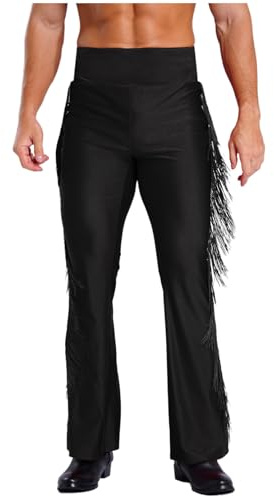 inhzoy Pantalon Danse Latine à Franges pour Homme Pantalon Danse Salsa Chacha Samba Rumba Tango Pantalon-Évasé Danse-de-Salon Compétition Dancewear