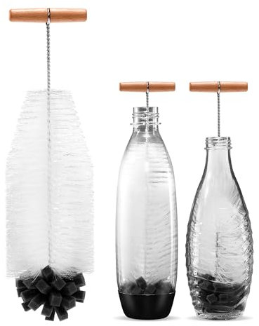 vinlley Die 35 cm Bürste ist ideal für Sodastream-Glas- und Duo-Kunststoffflaschen. Sie hat Harte Borsten und einen weichen Schwamm, reinigt kraftvoll, ohne die Flasche zu beschädigen.