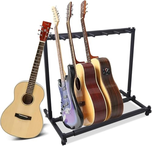 Gitarrstativ med 5 fack, flera stativ, universellt gitarrstativ, stativ, stativ, gitarr, golvstativ, hållare, gitarrhållare för gitarrer, elgitarr, akustisk bas, västerländsk gitarr, 86,5 x 46,5 x 73