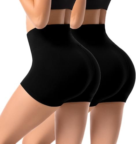 Leafigure 2er Pack Radlerhose Damen Kurz Set Hohe Taille Sporthose Shorts Blickdicht Sommer Hotpants Leggings für Gym Fitness Yoga Schwarz SM