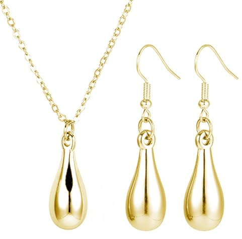 XSDSLS Teardrop Pendant Jewellery Sets for Women Silver Gold Teardrop Necklace Waterdrop Dangle Studs Earrings Waterdrop Earrings Drop Pendant Necklace Valentine's Day Jewellery for Women (Gold)