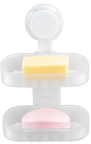 TAILI Suction Soap Dish for Shower, Drill-Free Double Layer Holder, Clear | Max Hold 5KG Shower Sponge Tray for Bathroom, Wall Mounted Removable Bathtub Organizer, Plastic Sink Holder