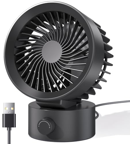 KinYiLO Mini USB Desk Fan – Stepless Speed Personal Cooling Fan with Quiet Operation, Small USB Powered Table Fan for Home Office Desktop Computer Dorm, Black