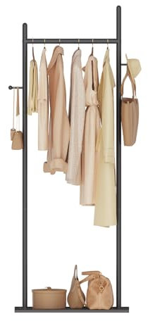 GUOHNHE Stabil Metall Garderobenständer, Große Freistehend Kleiderbügel Stand mit Rock Slab Base und 2 Haken, Modern Kleiderständer, Kleiderstange, 50 x 30 x 175 cm, Schwarz, GYJ302MB