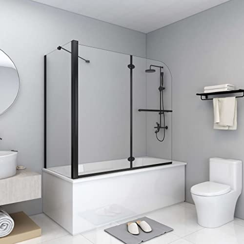 Over Bath Shower Screen, Bath Shower Glass Screen Bi-Folding ESG 120x68x130 cm Black