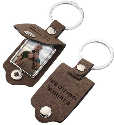 AAQ portachiavi personalizzato - portachiavi pelle personalizzato con foto e testo, regalo donna uomo personalizzato per Natale o compleanno (Pelle)