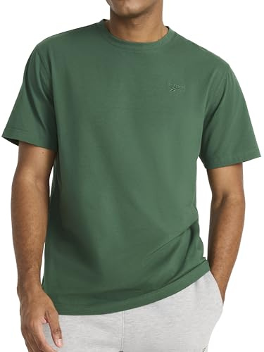 Reebok Men’s Embroidery Crewneck T-Shirt, Standard Fit, Lightweight Stretch Cotton-Blend Jersey Fabric, Pineneedle, X-Large