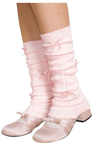 WDIRARA Women's Y2k Bow Leg Warmers Kawaii Lolita Knitted Stacked Boot Socks Pink One-Size