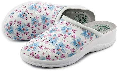 JOMIX Ciabatte Donna Sanitari Pantofole Zeppa Anatomiche da Casa Zoccoli Ergonomiche Ortopediche Sabot Comodi Casa Antiscivolo Silenziosa Plantare Morbido, ITD2210, Fiore Blu, 37 EU