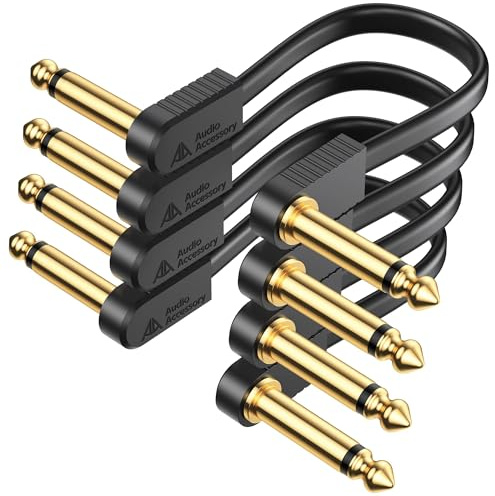 AA AUDIO ACCESSORY Gold-Plated Flat Ribbon Guitar Patch Cables 6 Inch 4-Pack, Kevlar-Reinforced Built-to-Last Noiseless Quad-Layer Shielded, Guitar Pedal Cables for BOSS MXR EBS Behringer Donner Pedal