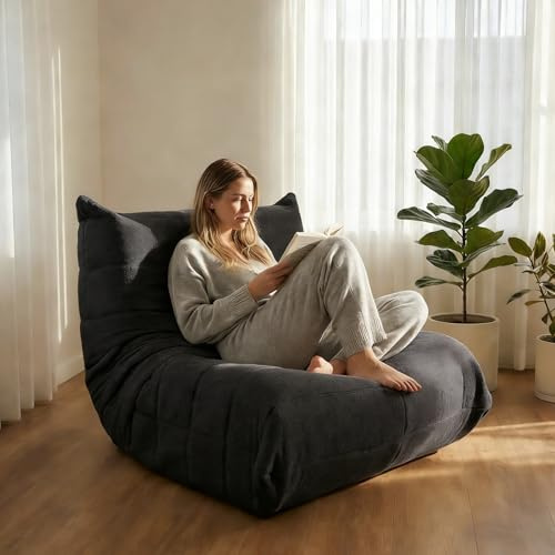 Yeecle Relax Loungebag - Pouf XXL per coccole, per adulti, soffice, sedia da pavimento, poltrona da pavimento, divano con memory foam per soggiorno, camera da letto (grigio scuro)
